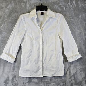 Sara Isabella Button Down Shirt S White Embroidered Textured 3/4 Cuffed Sleeves